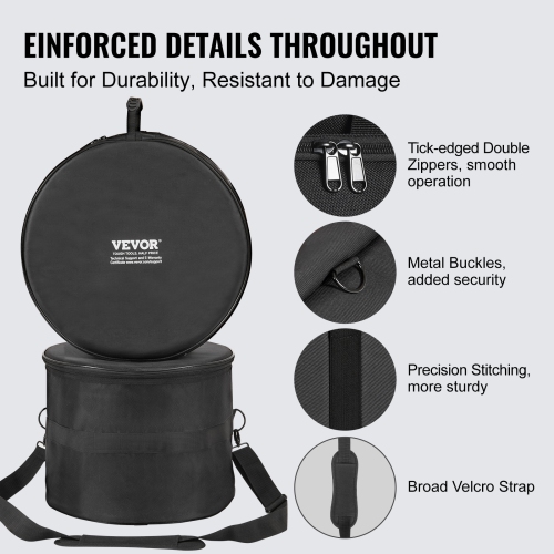 VEVOR 5-Piece Drum Bag Kit, Durable 1680D Oxford Material, Cushioned Cases with 1.5m Shoulder Strap and Carry Handles, Collapsible, Fits 22'' Bass,