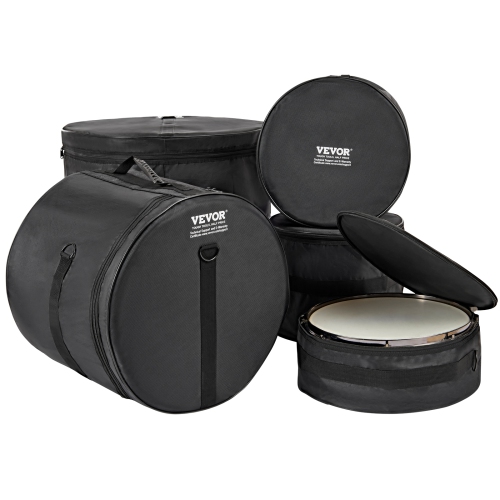 VEVOR 5-Piece Drum Bag Kit, Durable 1680D Oxford Material, Cushioned Cases with 1.5m Shoulder Strap and Carry Handles, Collapsible, Fits 22'' Bass,