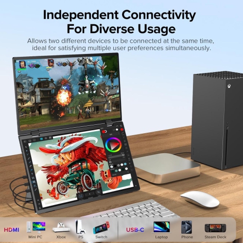 UPERFECT Delta 15.6" Dual Monitor 1080P HDR, 360° Foldable Portable Laptop Screen Extender with Stand for Laptop, PC, Phone, and Game Console