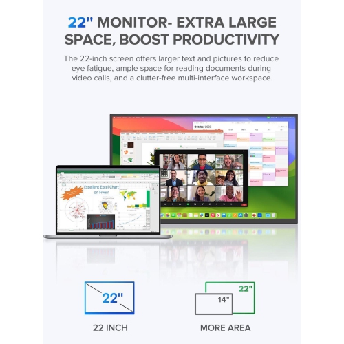 UPERFECT 22" QHD 2560x1440 Portable Monitor 2K FreeSync IPS HDR Gaming Display with 180° Adjustable Stand USB-C & HDMI for Laptop, Switch, Phone