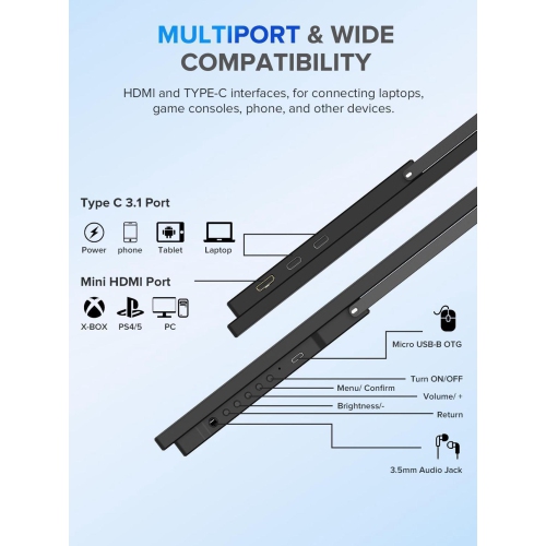 UPERFECT 22" QHD 2560x1440 Portable Monitor 2K FreeSync IPS HDR Gaming Display with 180° Adjustable Stand USB-C & HDMI for Laptop, Switch, Phone
