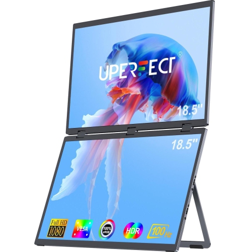 UPERFECT 18.5" 100Hz Dual Monitor Portable Laptop Screen Extender with HDR, 360° Folding, VESA & Stand for Laptop, PC, Phone, Game Console