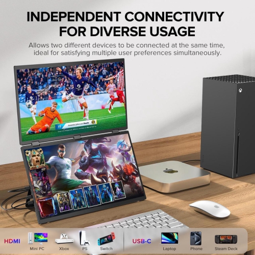 UPERFECT 18.5" 100Hz Dual Monitor Portable Laptop Screen Extender with HDR, 360° Folding, VESA & Stand for Laptop, PC, Phone, Game Console