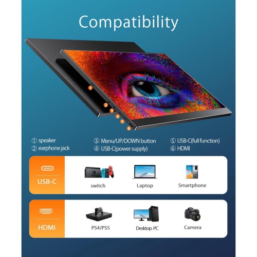 UPERFECT Portable Monitor 2K, 16" Laptop External Monitor W/ USB-C HDMI, 500 Nits Brightness, 16:10 Ratio