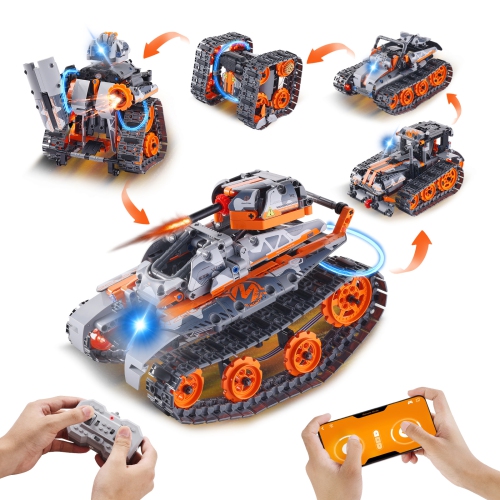 VEVOR STEM Building Toys for Kids, 5-in-1 554 PCS, Remote Control Car Building Kits Remote & APP Controlled Car/Robot/Rubik's Cube/Snowplow, RC STEM