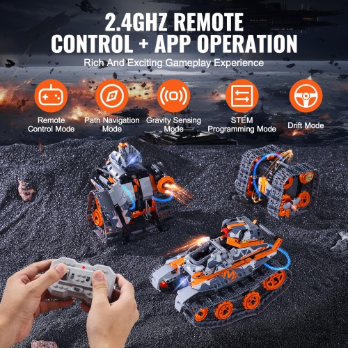 VEVOR STEM Building Toys for Kids, 5-in-1 554 PCS, Remote Control Car Building Kits Remote & APP Controlled Car/Robot/Rubik's Cube/Snowplow, RC STEM