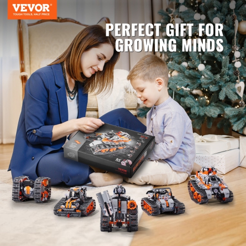 VEVOR STEM Building Toys for Kids, 5-in-1 554 PCS, Remote Control Car Building Kits Remote & APP Controlled Car/Robot/Rubik's Cube/Snowplow, RC STEM