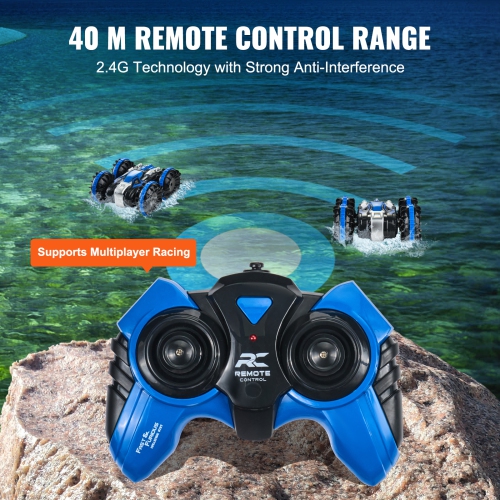 VEVOR Amphibious Remote Control Car Boat, 2.4GHz 12 km/h, 4WD Waterproof RC Car for Kids, 360° Rotating Stunt Car with 2 Batteries, All Terrain Beach