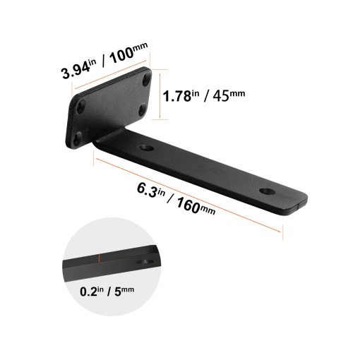 VEVOR 6”L x 4”W x 1.6”H 6 Pcs, Shelf Bracket,Heavy Duty Floating Shelf Brackets, Brackets for Shelves, 5mm Thick Matte Black L Shelf Bracket,Steel
