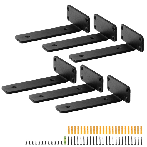 VEVOR 6”L x 4”W x 1.6”H 6 Pcs, Shelf Bracket,Heavy Duty Floating Shelf Brackets, Brackets for Shelves, 5mm Thick Matte Black L Shelf Bracket,Steel