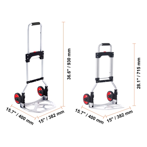VEVOR 176 lbs Load Capacity,Folding Hand Truck, Aluminum Portable Cart, Convertible Hand Truck and Dolly with Telescoping Handle and Rubber Wheels,