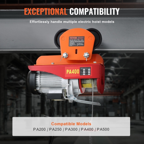VEVOR 2.68"-4.33" Adjustable Beam Flange Width , Electric Hoist Manual Trolley, 2200 lbs/1 Ton Capacity for PA200 PA250 PA300 PA400 PA500, Push Beam