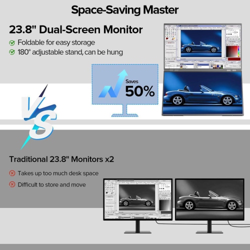 UPERFECT Delta 23.8" 100Hz Dual Monitor Portable Screen Extender with 1080P HDR, 360° Folding, VESA Mount for Laptop, PC, Phone, Game Console