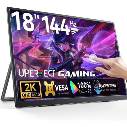 UPERFECT  18" 2K 144Hz Portable Touchscreen Gaming Monitor - Qhd 2560X1600, 100% Dci-P3, Freesync, HDr, Vesa, Slim Frameless, for PC, Laptop