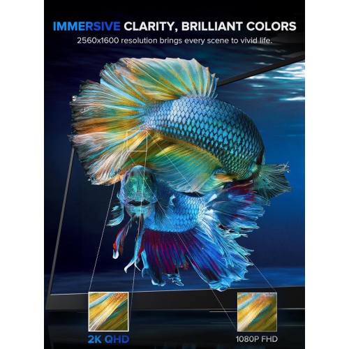 UPERFECT 18" 2K 144Hz Portable Touchscreen Gaming Monitor - QHD 2560x1600, 100% DCI-P3, FreeSync, HDR, VESA, Slim Frameless, for PC, Laptop, Console,