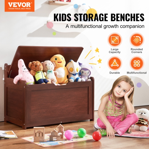 VEVOR 32.68 x 17.91 x 24.02" Toy Chest for Kids, Toddler Toy Storage Box with Lid and Safety Hinge, Large Kids Storage Bench for Playroom, Bedroom,