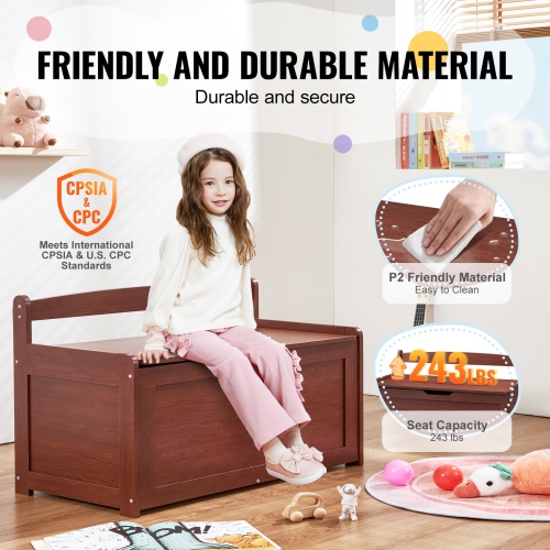VEVOR 32.68 x 17.91 x 24.02" Toy Chest for Kids, Toddler Toy Storage Box with Lid and Safety Hinge, Large Kids Storage Bench for Playroom, Bedroom,