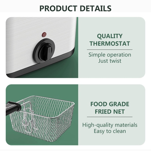 Electric Deep Fryer, 2.5 L Stainless Steel Deep Fryer, Adjustable Temperature with Removable Basket and Viewing Window
