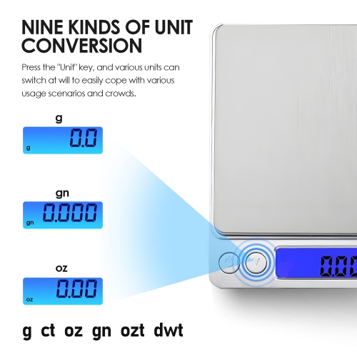 Digital Food Scale - 500g Capacity, 0.01g Accuracy, Clear LCD Display & Six Selectable Unit Food Scale Measures