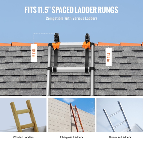 VEVOR Ladder Roof Hook, 2 Pack with Fixed Wheel & Swivel Bar, Wheel Heavy Duty Steel Ladder Stabilizer, Roof Ridge Extension, 600 lbs Weight Rating,