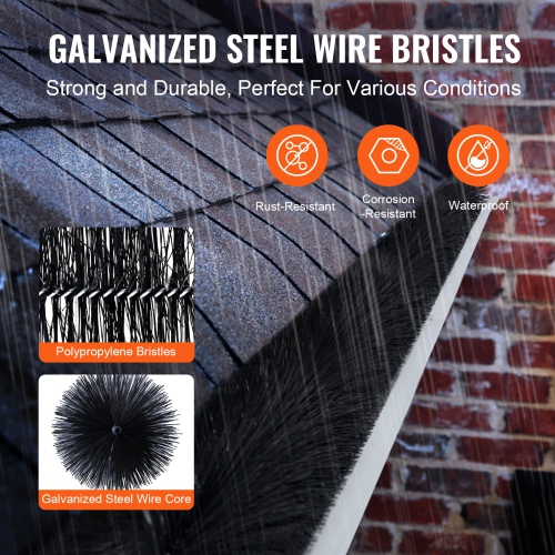 VEVOR Gutter Brush, 60 Feet Total Length 5.25 inch Diameter Gutter Cleaning Tools, Ground-Level Gutter Brush Leaf Guard for 5 Inch Gutters, Easily