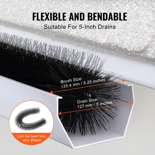 VEVOR Gutter Brush, 60 Feet Total Length 5.25 inch Diameter Gutter Cleaning Tools, Ground-Level Gutter Brush Leaf Guard for 5 Inch Gutters, Easily
