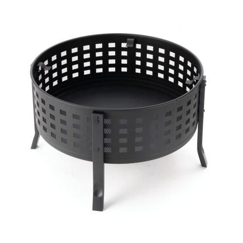 Deko Living 27 Inch Round Outdoor Steel Wood Burning Fire Pit with Cooking Grill and Spark Screen