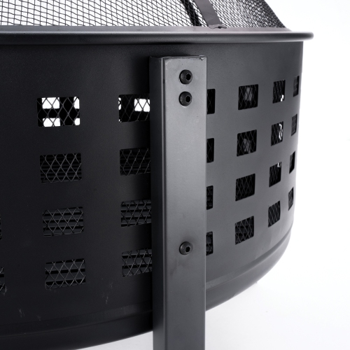 Deko Living 27 Inch Round Outdoor Steel Wood Burning Fire Pit with Cooking Grill and Spark Screen