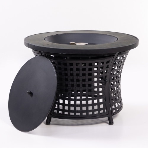 Deko Living Round Outdoor Propane Gas Fire Pit Table 8,000 BTU Propane with Lava Rock Filler