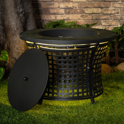 Deko Living Round Outdoor Propane Gas Fire Pit Table 8,000 BTU Propane with Lava Rock Filler