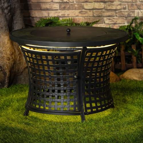 Deko Living Round Outdoor Propane Gas Fire Pit Table 8,000 BTU Propane with Lava Rock Filler