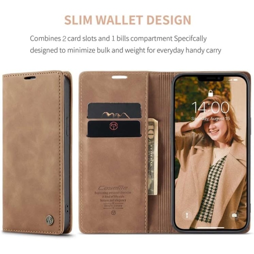 BIG DEAL - CaseMe Wallet Case Anti-Fall Retro Handmade Leather Magnetic Flip case Card Slot for iPhone 13 PRO
