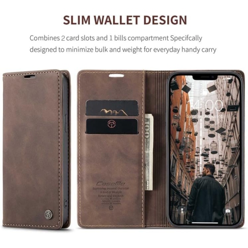 SUPER AFFAIRE - Étui portefeuille anti-chute rétro en cuir fait à la main de CaseMe Étui portefeuille avec fente pour carte pour iPhone 13