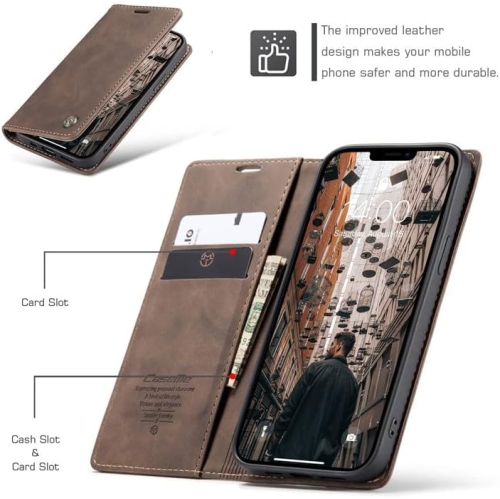 SUPER AFFAIRE - Étui portefeuille anti-chute rétro en cuir fait à la main de CaseMe Étui portefeuille avec fente pour carte pour iPhone 13
