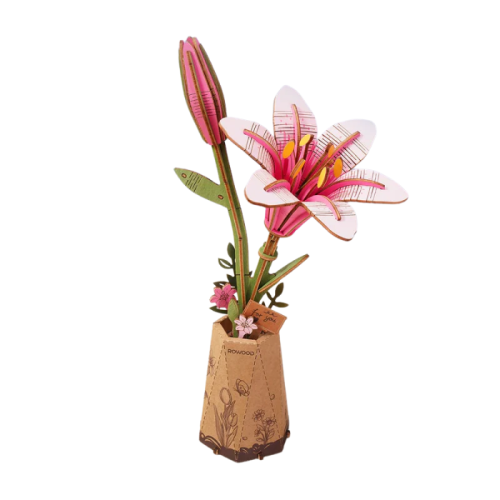 Robotime 73-Pieces 3D Wooden Puzzle Flower Pink Lily
