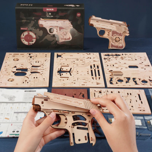 Robotime 115-Pieces 3D Wooden Puzzle Mini Gun Toy Wooden