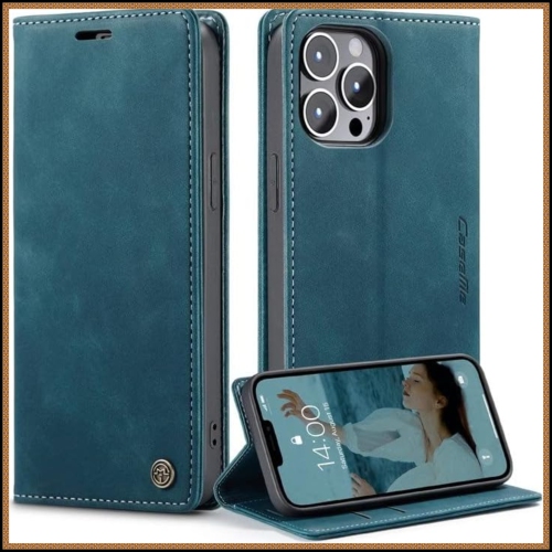 Image 1 de 9.. SUPER AFFAIRE - Étui portefeuille anti-chute rétro en cuir fait à la main de CaseMe Étui portefeuille avec fente pour carte pour iPhone 15 PRO