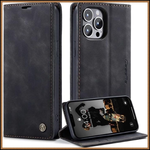 Image 1 de 9.. SUPER AFFAIRE - Étui portefeuille anti-chute rétro en cuir fait à la main de CaseMe Étui portefeuille avec fente pour carte pour iPhone 15 PRO