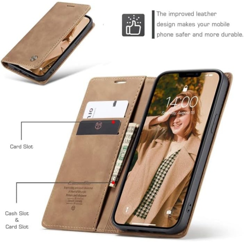 BIG DEAL - CaseMe Wallet Case Anti-Fall Retro Handmade Leather Magnetic Flip case Card Slot for iPhone 14 PLUS