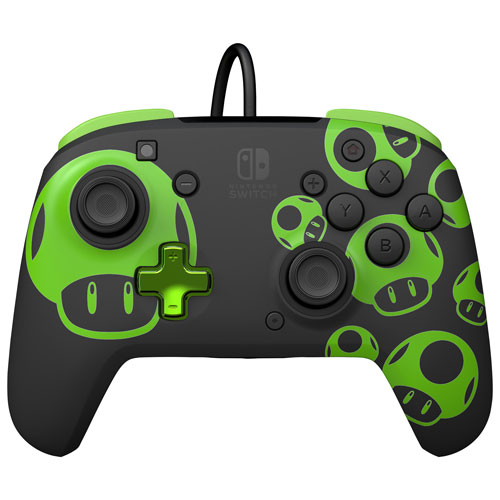 Manette avec fil REMATCH Glow de PDP pour Switch - Champignon 1 Up