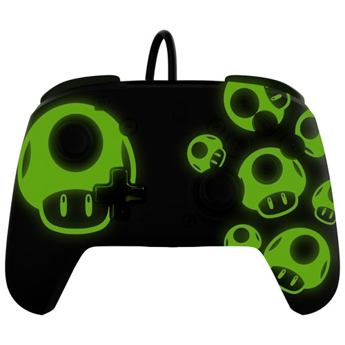 Manette avec fil REMATCH Glow de PDP pour Switch - Champignon 1 Up