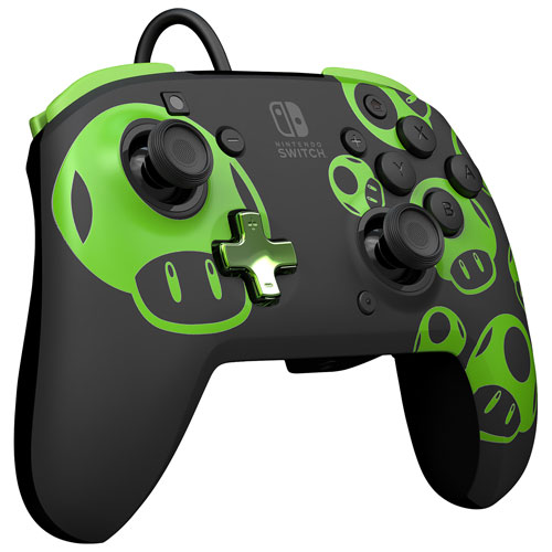 Manette avec fil REMATCH Glow de PDP pour Switch - Champignon 1 Up