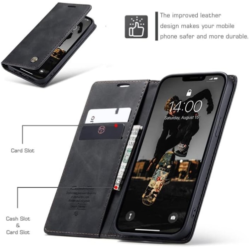 SUPER AFFAIRE - Étui portefeuille antichute rétro en cuir fait à la main de CaseMe Étui portefeuille avec fente pour carte pour iPhone 13 PRO MAX