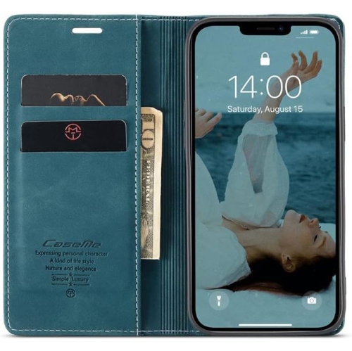 SUPER AFFAIRE - Étui portefeuille anti-chute rétro en cuir fait à la main de CaseMe Étui portefeuille avec fente pour carte pour iPhone 15