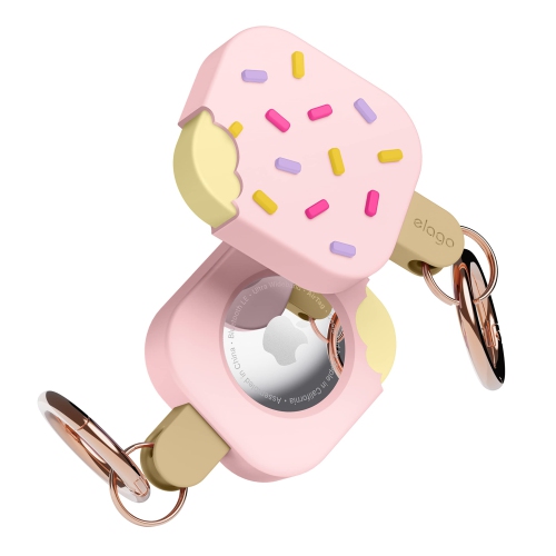 Image 1 de 7.. elago Ice Cream Case Compatible with Apple AirTag Keychain -Drop Protection, Carabiner Key Ring Tracking Device Not Included (Lovely Pink)