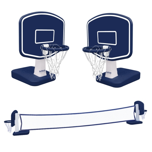 Backyard Lifestyles - Poolside Volleyball & Basketball Combo Set - Dark Blue