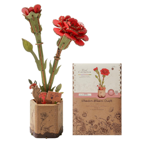 Robotime 124-Pieces 3D Wooden Puzzle DIY Red Carnation