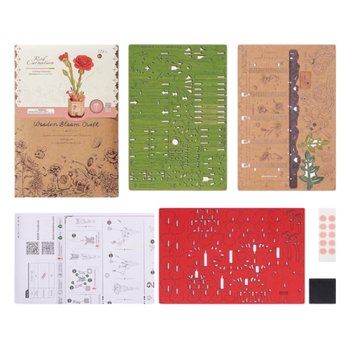 Robotime 124-Pieces 3D Wooden Puzzle DIY Red Carnation