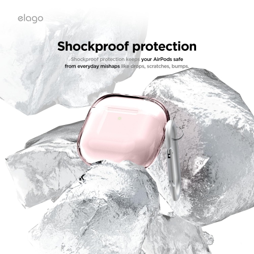 elago Clear Case Compatible with AirPods 4 Case - Carabiner Included, Reduced Yellowing, Wireless Charging, Shock Resistant, Full Protection