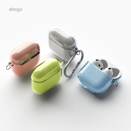 Étui transparent Elago compatible avec les AirPods 4 - Mousqueton inclus, jaunissement réduit, chargement sans fil, résistance aux chocs, protection